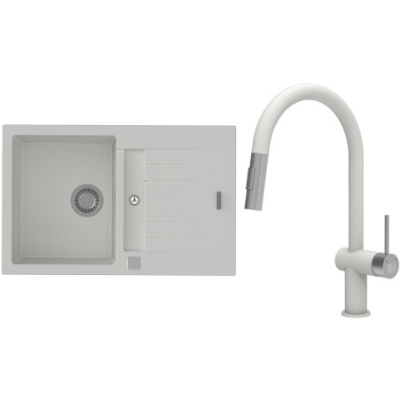 Set StrongSinks S3 (dřez Vardar 780 Bílá + baterie Neris Bílá, nerezová koncovka)