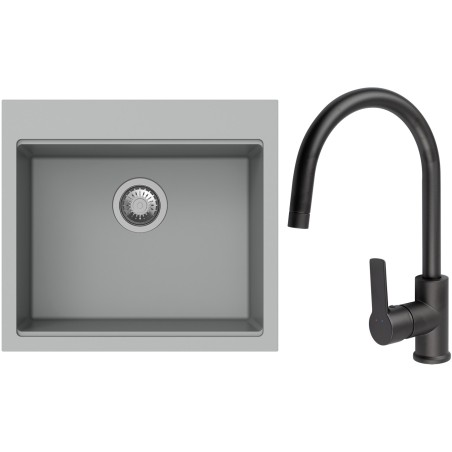 Set StrongSinks S3 (dřez Ipel 560 Šedá + baterie Loira Černá matná)