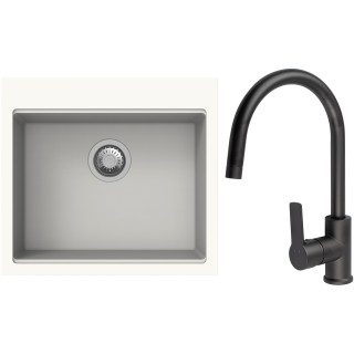 Set StrongSinks S3 (dřez Ipel 560 Bílá + baterie Loira Černá matná)