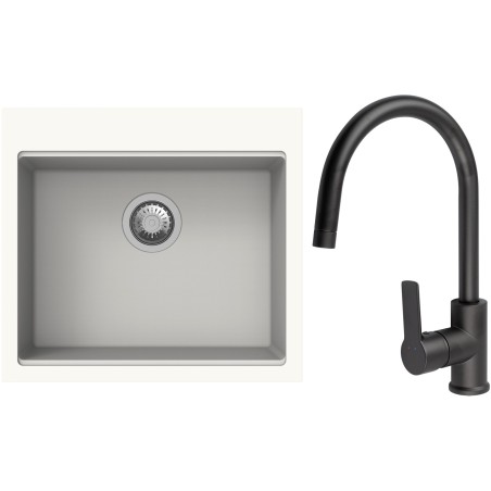 Set StrongSinks S3 (dřez Ipel 560 Bílá + baterie Loira Černá matná)