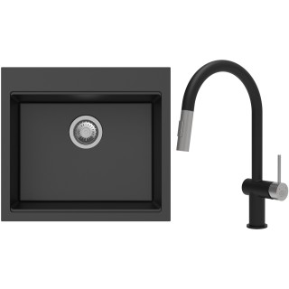 Set StrongSinks S3 (dřez Ipel 560 Černá + baterie Neris Černá matná, nerezová koncovka)