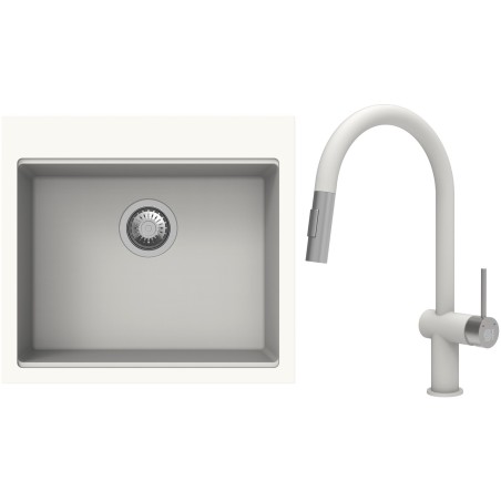 Set StrongSinks S3 (dřez Ipel 560 Bílá + baterie Neris Bílá, nerezová koncovka)