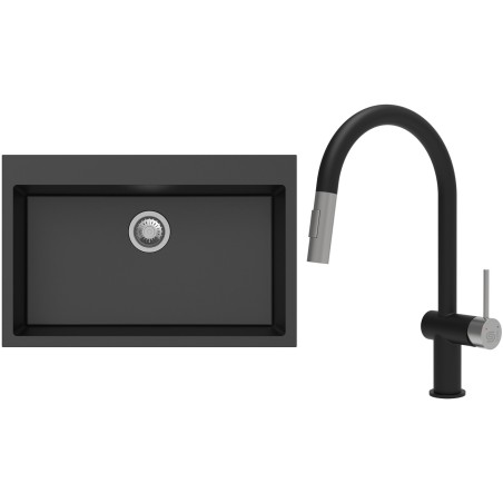 Set StrongSinks S3 (dřez Ipel 780 Černá + baterie Neris Černá matná, nerezová koncovka)