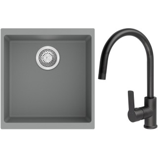 Set StrongSinks S3 (dřez Hron 430 Šedá + baterie Loira Černá matná)