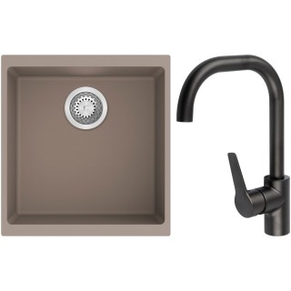 Set StrongSinks S3 (dřez Hron 430 Béžová + baterie Garonne Černá matná)