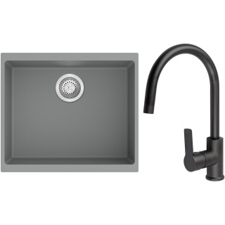 Set StrongSinks S3 (dřez Hron 530 Šedá + baterie Loira Černá matná)