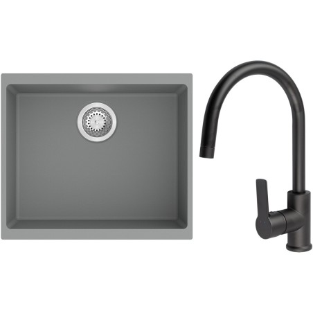 Set StrongSinks S3 (dřez Hron 530 Šedá + baterie Loira Černá matná)
