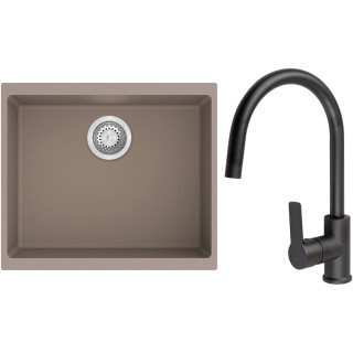 Set StrongSinks S3 (dřez Hron 530 Béžová + baterie Loira Černá matná)