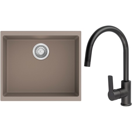 Set StrongSinks S3 (dřez Hron 530 Béžová + baterie Loira Černá matná)