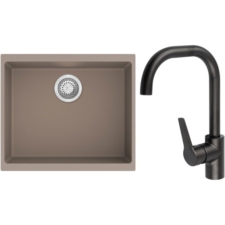 Set StrongSinks S3 (dřez Hron 530 Béžová + baterie Garonne Černá matná)