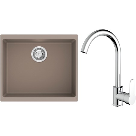 Set StrongSinks S3 (dřez Hron 530 Béžová + baterie Seina Chrom)