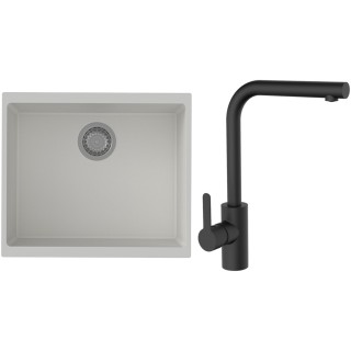 Set StrongSinks S3 (dřez Hron 530 Bílá + baterie Ipoly Černá matná)