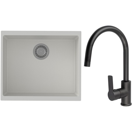 Set StrongSinks S3 (dřez Hron 530 Bílá + baterie Loira Černá matná)