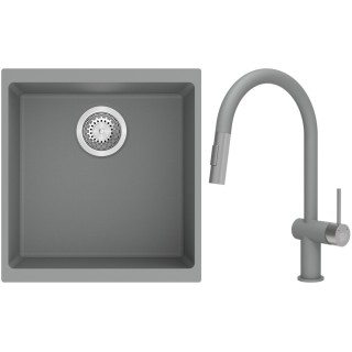Set StrongSinks S3 (dřez Hron 430 Šedá + baterie Neris Šedá, nerezová koncovka)