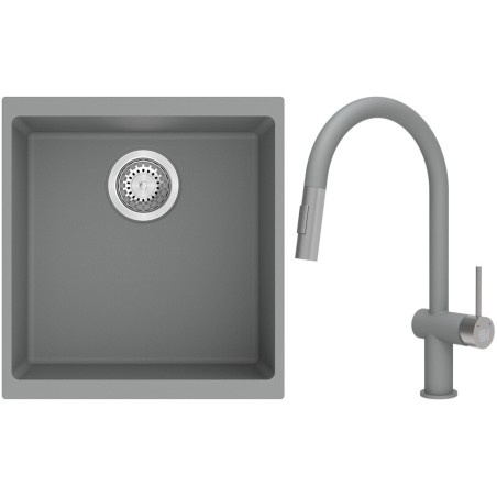 Set StrongSinks S3 (dřez Hron 430 Šedá + baterie Neris Šedá, nerezová koncovka)