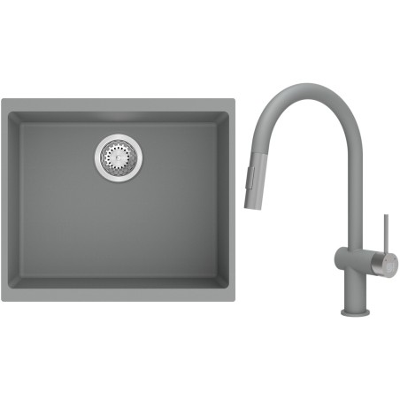 Set StrongSinks S3 (dřez Hron 530 Šedá + baterie Neris Šedá, nerezová koncovka)